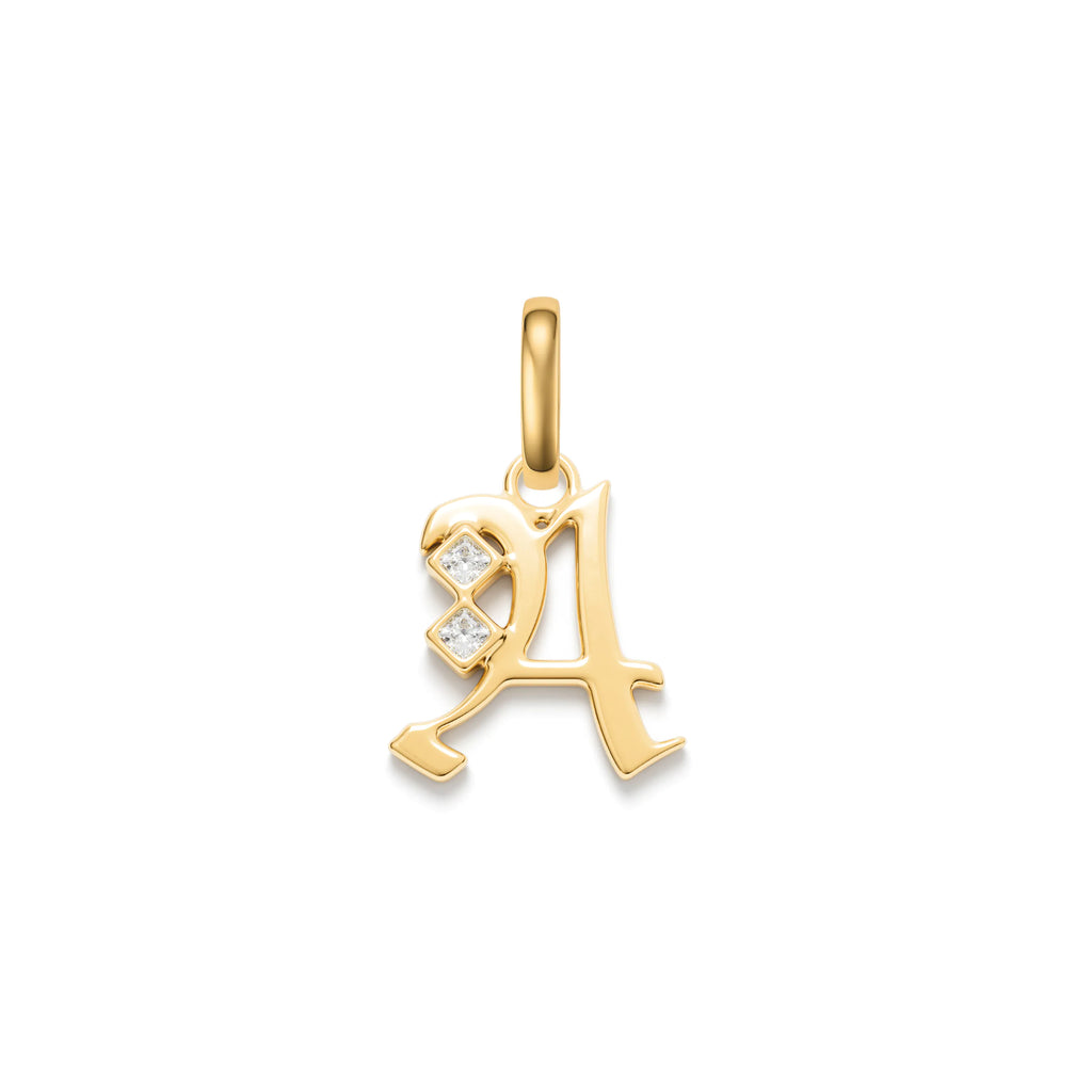 Personalized - Foundation | Square Cut Diamond Initial Pendant | Diamonds, 18K Yellow Gold view 1