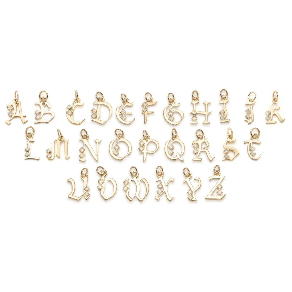 Initials & Numbers Square Cut Diamond Initial : in Gold with an Annex Link – FoundRae view 2