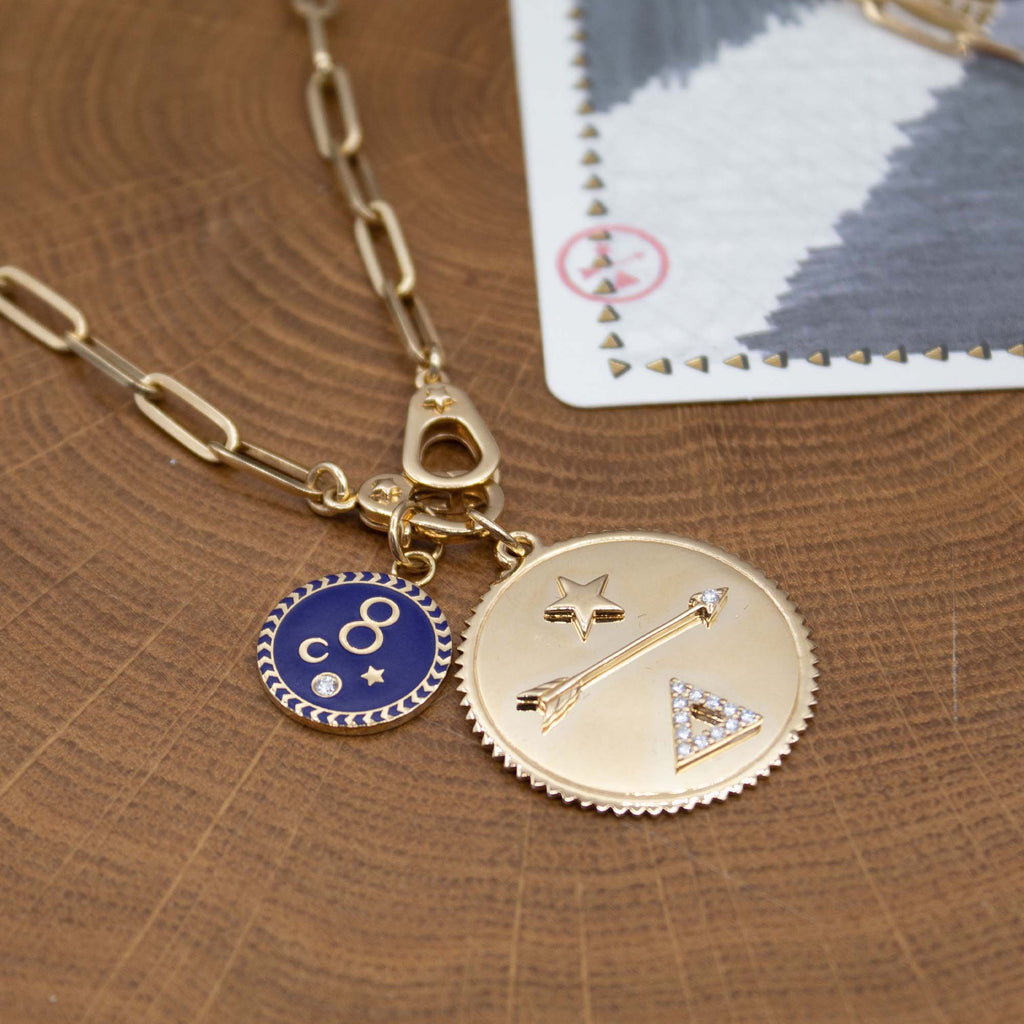 Karma Ceramic Baby Medallion : in Yellow Gold with Diamond and an Annex Link view 2