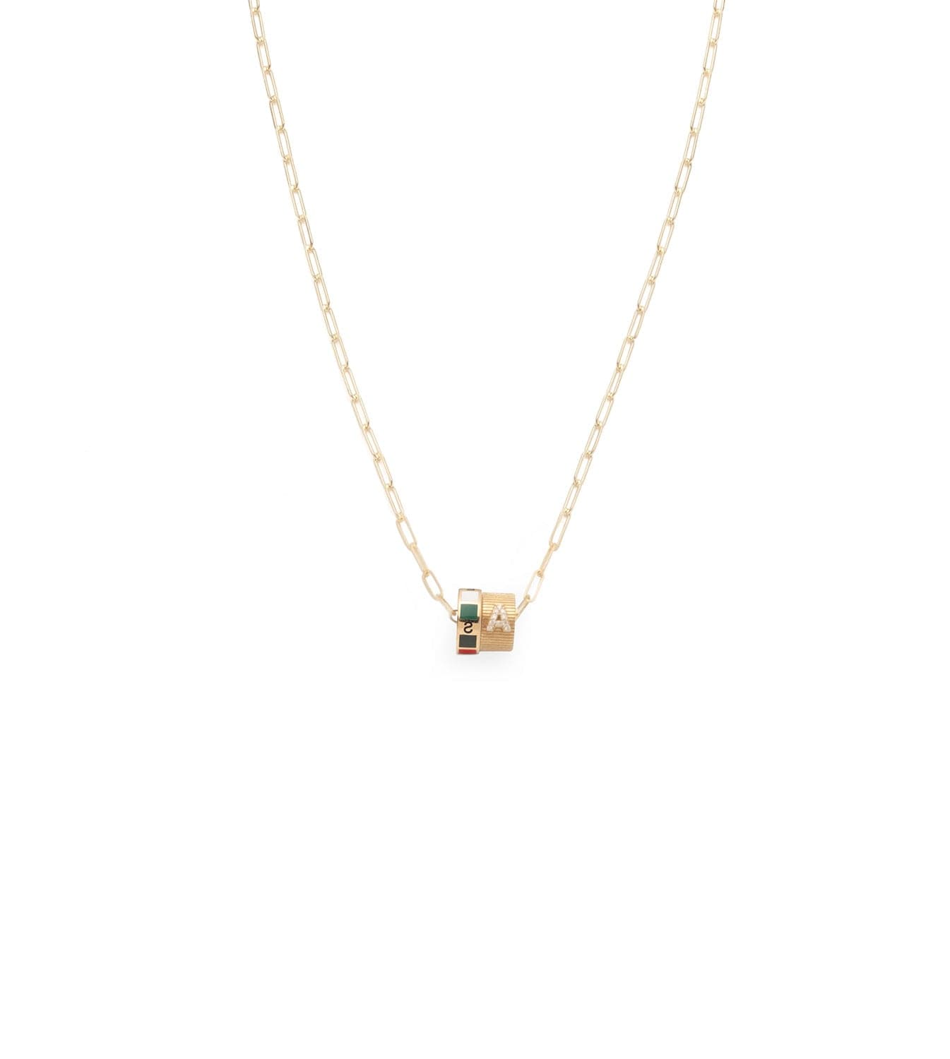 Internal Compass & Pave Diamond Initial : Heart Beat Super Fine Clip Chain Necklace