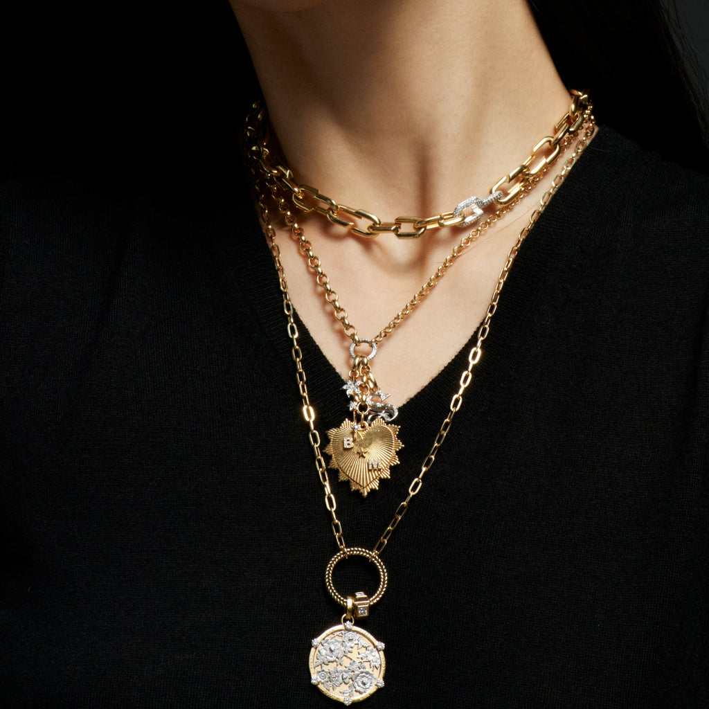 Custom Heart Love Token Oversized Medallion : in Yellow Gold with Diamonds and an Annex Link – FoundRae view 3