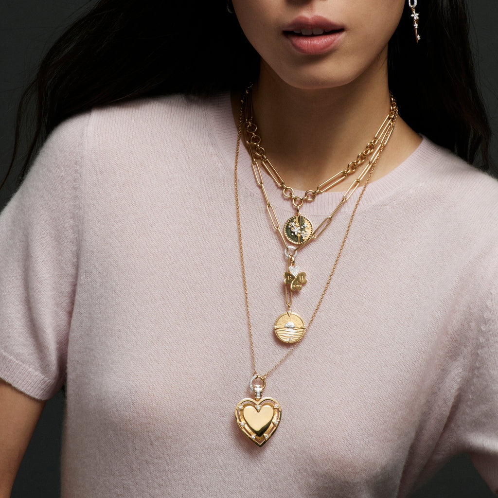 18K Yellow Gold Heart Engravable Oversized Medallion : in Yellow Gold with Diamonds and an Annex Link – FoundRae view 5