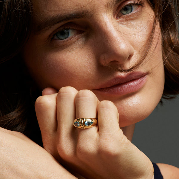 True Love | Forever & Always a Pair Gemstone Ring | Aquamarine, Yellow Gold