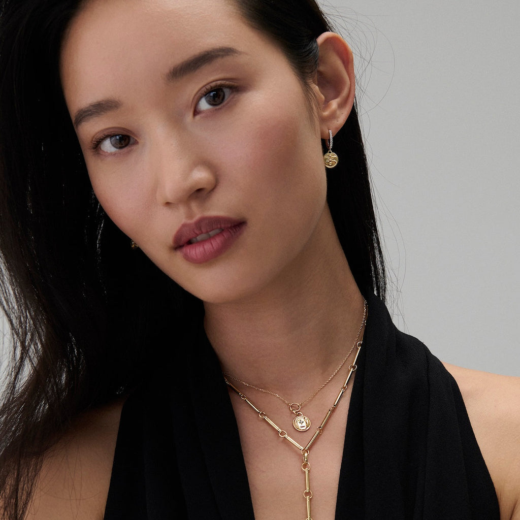 Strength | Solar & Lunar Medallion Hoop Earring | Diamonds, 18K Mixed Gold view 2
