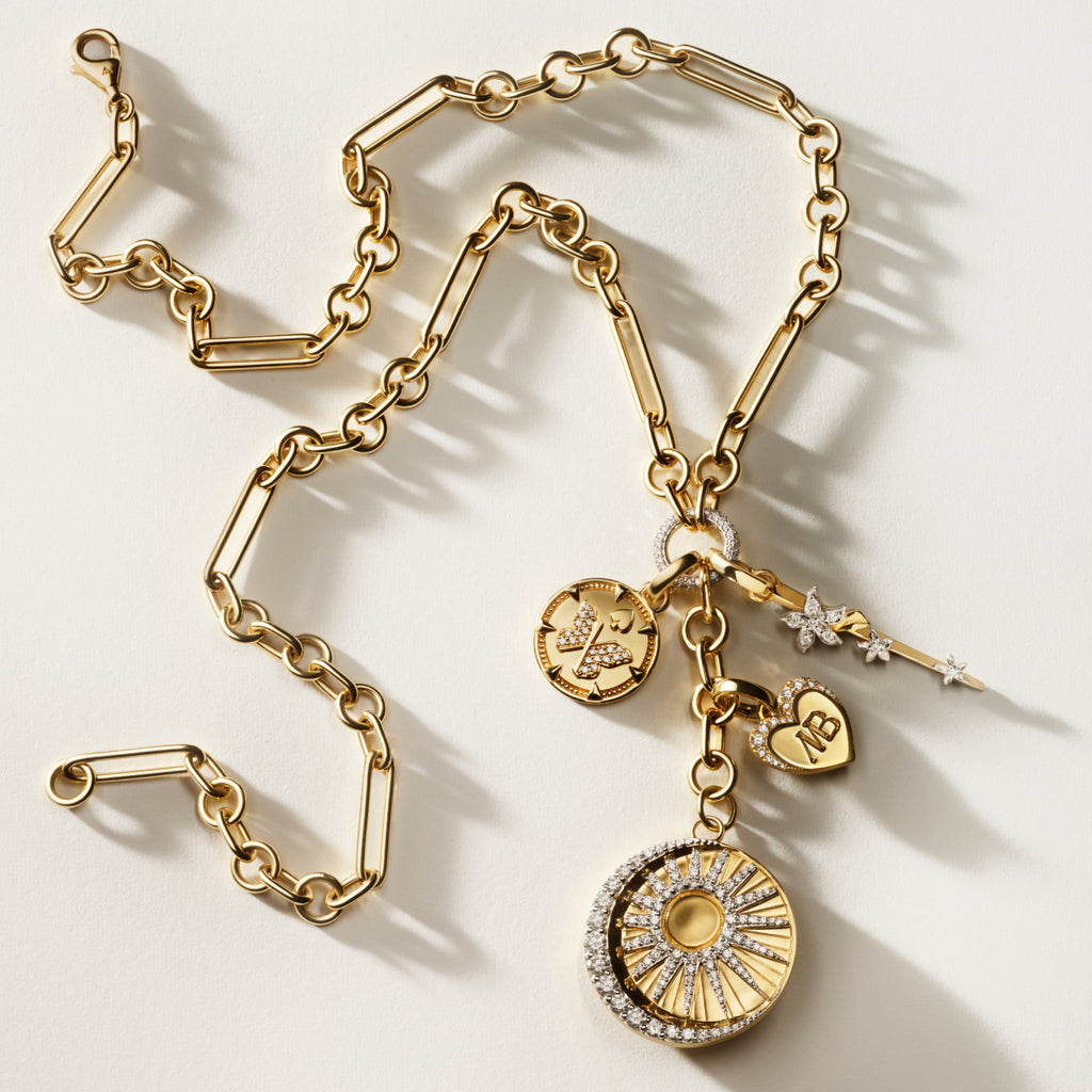 18K Yellow Gold Personalized - Foundation | Balance and Engravable Heart Small Mixed Clip Extension Necklace | Diamonds, Mixed Gold – FoundRae view 4
