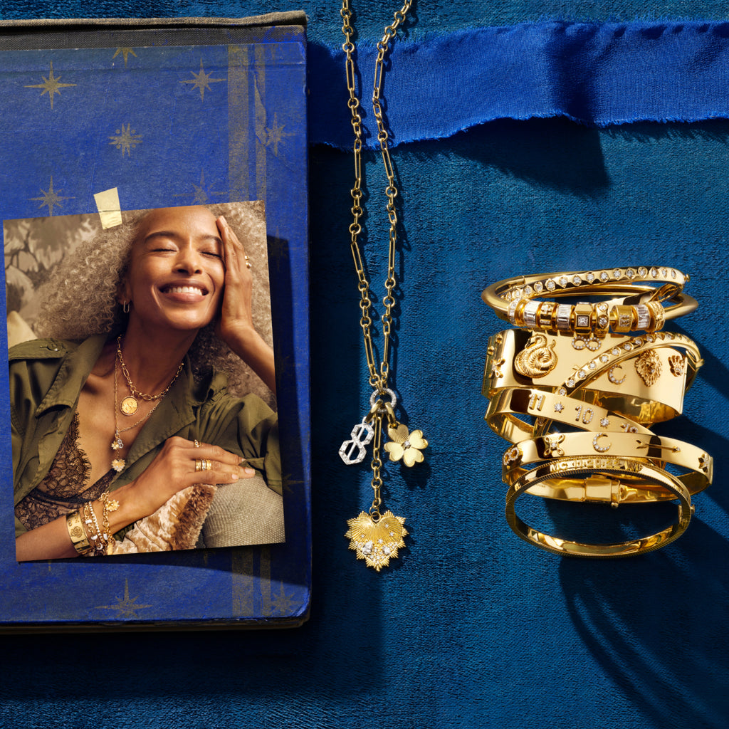 18K Mixed Gold Heart Love Token and Four Heart Clover Fine Mixed Clip Extension Story : in Mixed Gold with Diamonds – FoundRae view 5