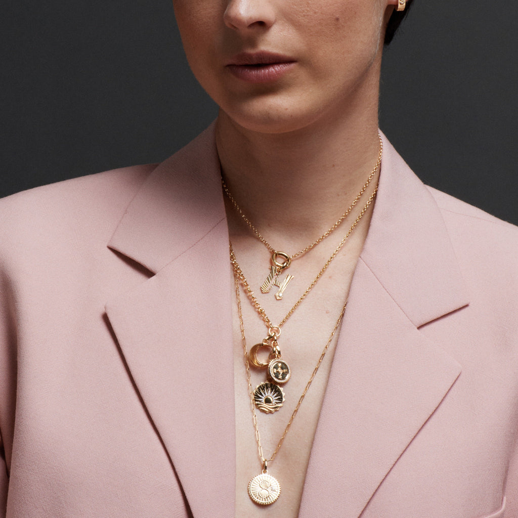 18K Yellow Gold Internal Compass | New Beginnings and Compass Medium Mixed Belcher Extension Necklace | Diamonds, Yellow Gold – FoundRae view 2