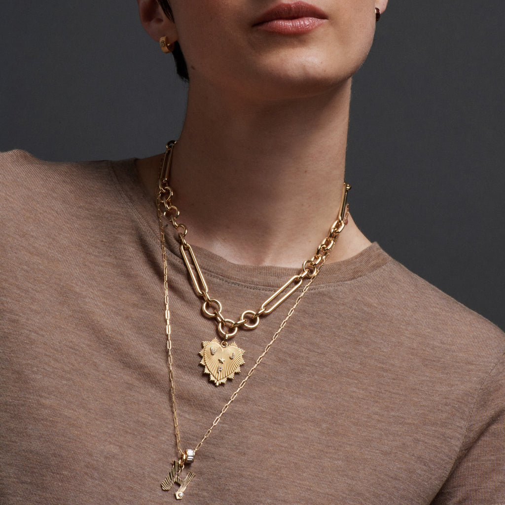 Custom Heart Love Token Oversized Medallion : in Yellow Gold with Diamonds and an Annex Link – FoundRae view 4