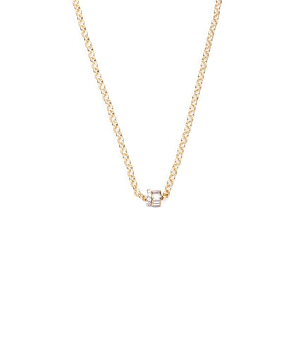 Baguette Diamond & Pave Diamond Edge : Heart Beat Medium Belcher Chain Necklace