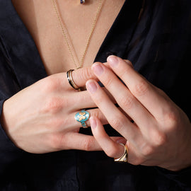Reverie | Cigar Band | Aqua Ceramic, Diamond, Yellow Gold