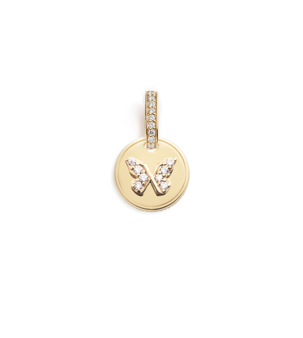 18K Yellow Gold Pave Diamond Butterfly - Reverie : Mini Coin with Oval Push Gate – FoundRae