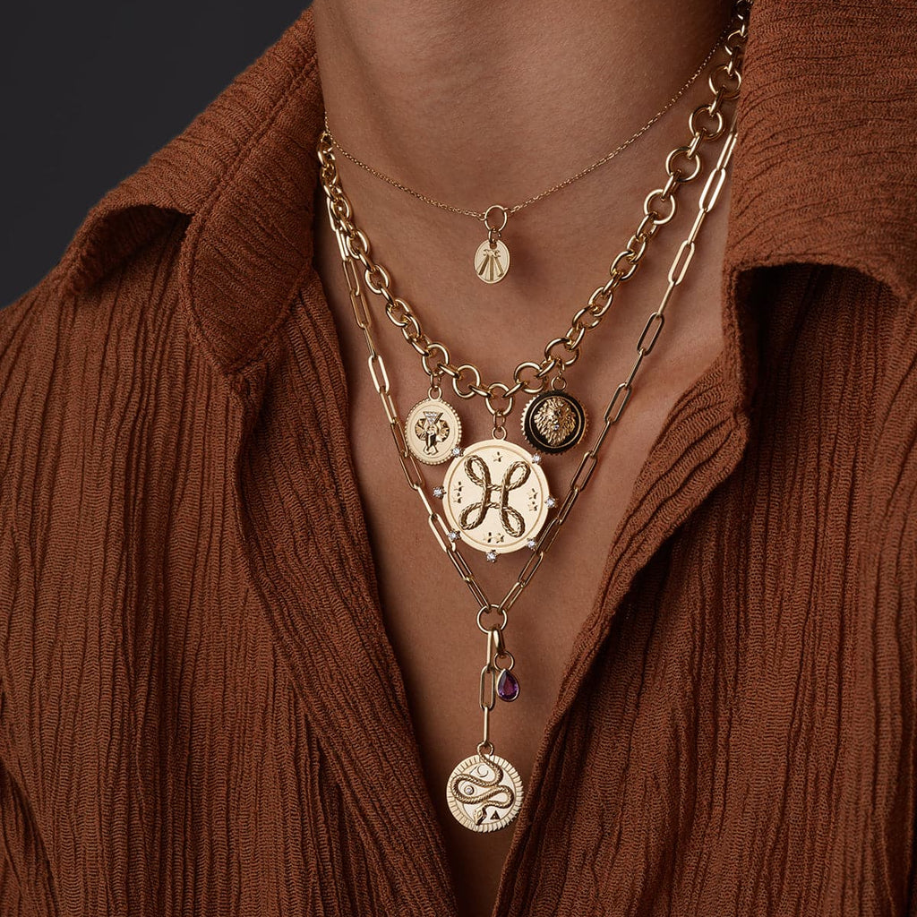 True Love Large Medallion : in Gold with Diamonds and an Annex Link view 2