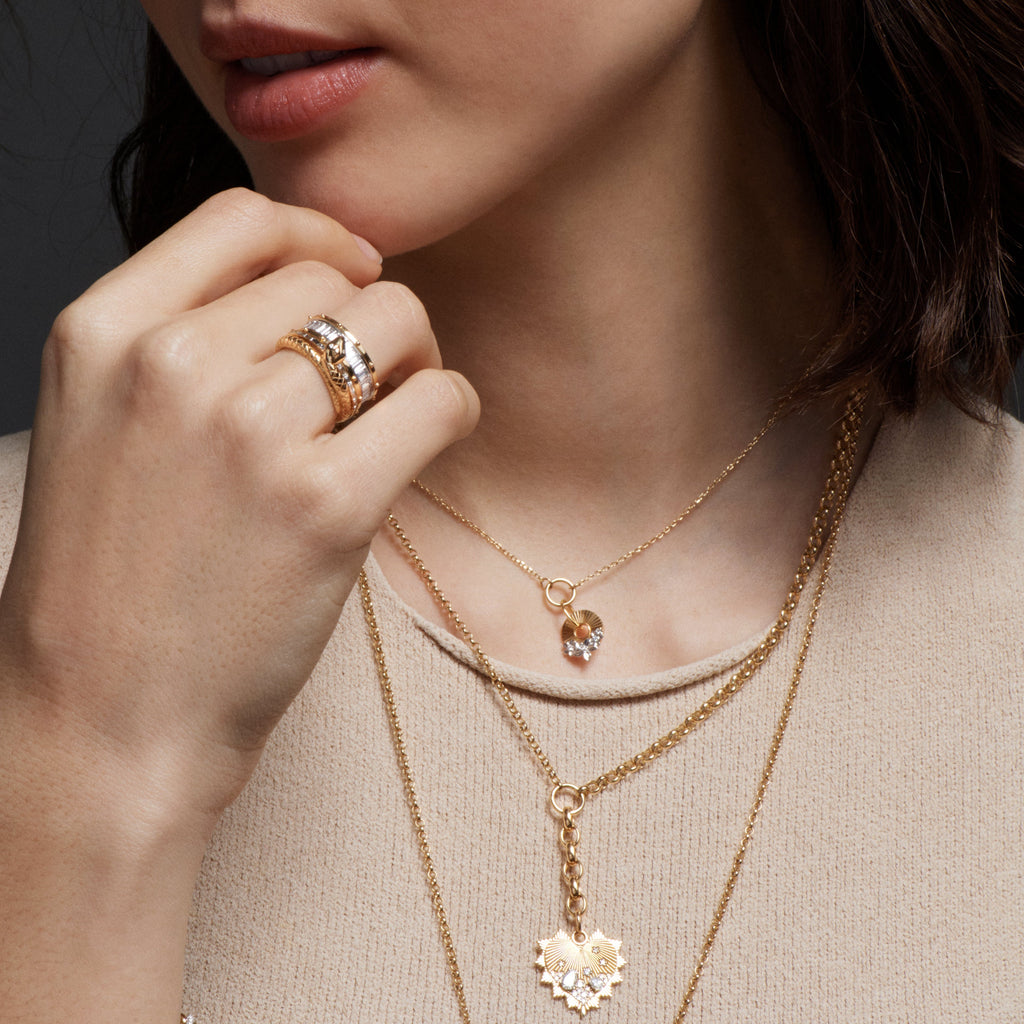 Resilience Disk Drop Necklace : in Mixed Gold with Diamonds view 2