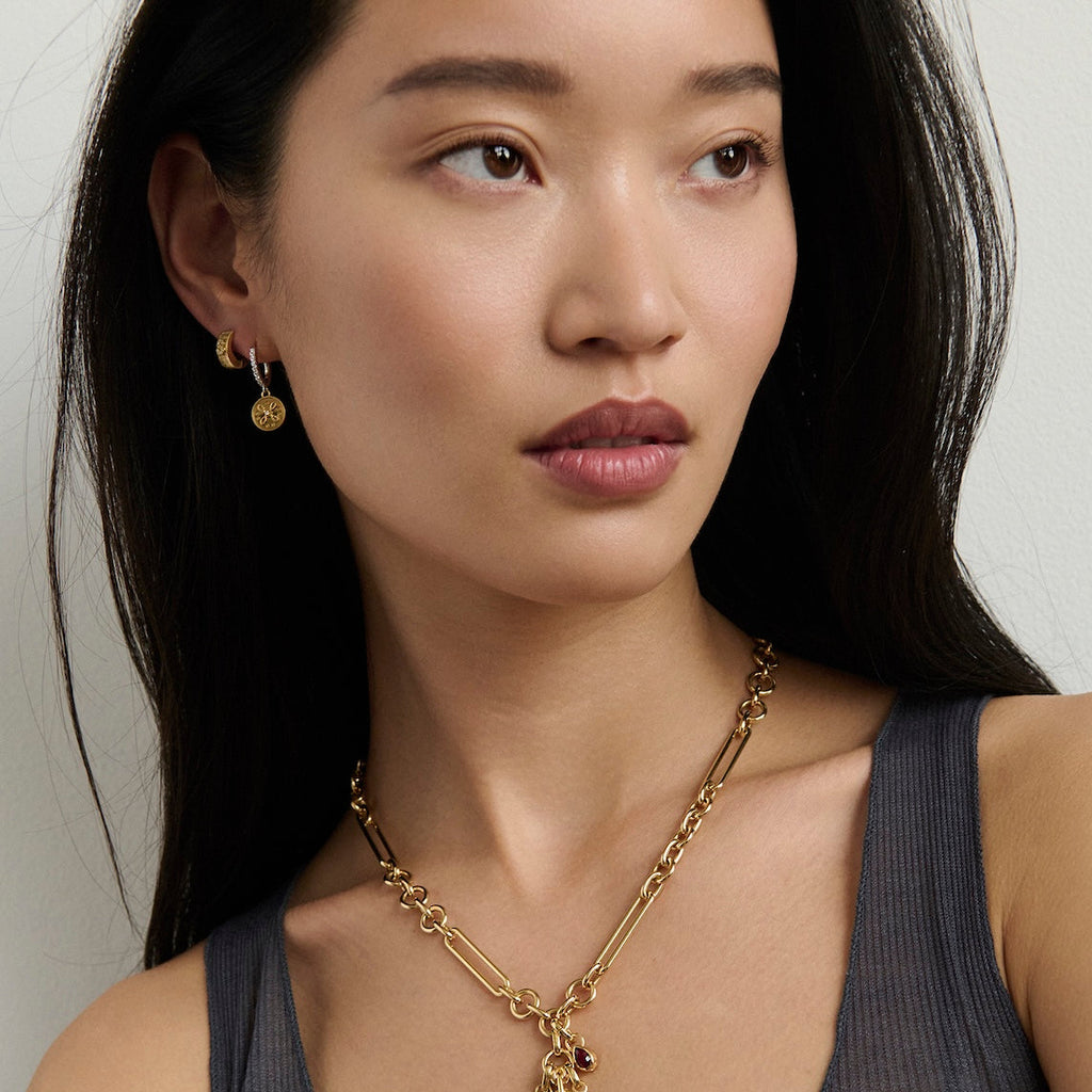 True Love | Love Knot Medallion Hoop Earring | Diamonds, 18K Mixed Gold view 2
