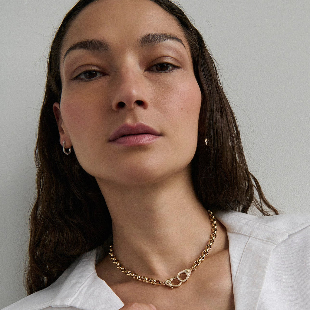 Belcher | Oversized Belcher Necklace with Pavé Sister Hooks | Diamonds, Yellow Gold view 2
