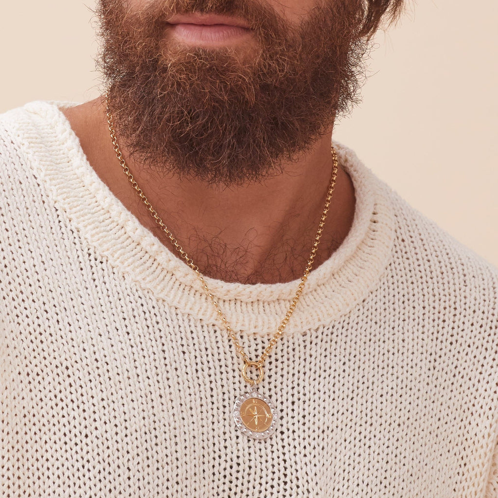 18K Yellow Gold Internal Compass Large Medallion : in Gold with Diamonds and an Annex Link – FoundRae view 6