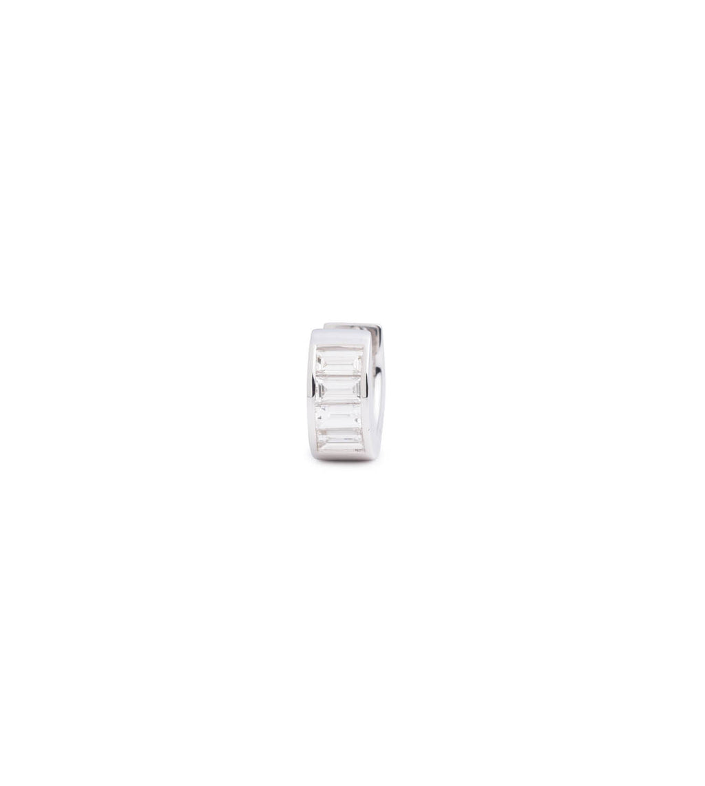18K White Gold Baguette Huggie Earring | Diamond, White Gold – FoundRae view 1