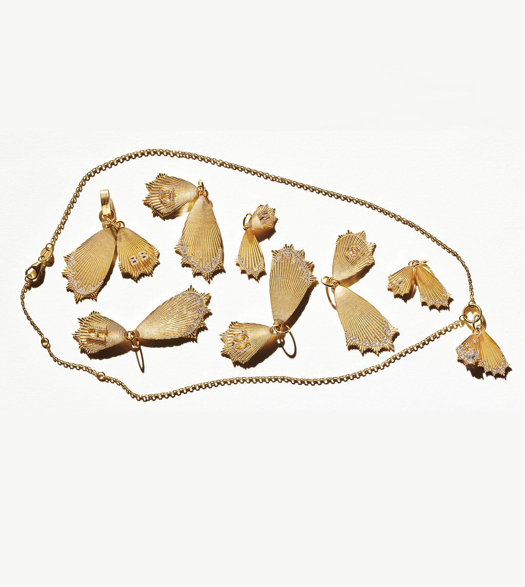 18K Yellow Gold Initial Butterfly Wings Miniature Medallion : in Yellow Gold with Diamonds and an Annex Link – FoundRae view 5