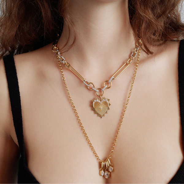 Love : Oversized Pave Feature Mixed Clip Chain Necklace