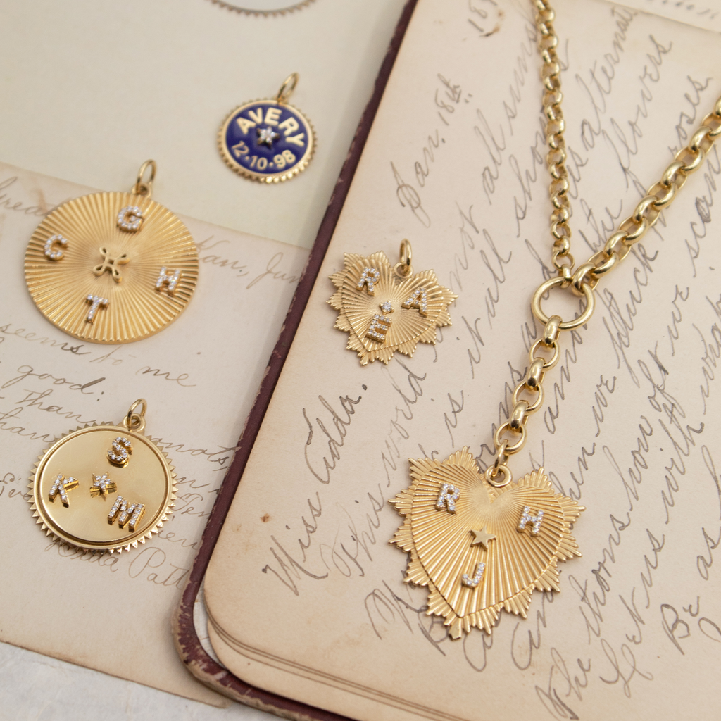 True Love Custom Clean Edge Medallion : in Yellow Gold with Pave Diamonds and an Annex Link view 2