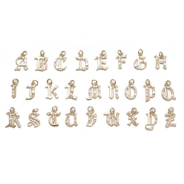 Initials & Numbers Diamond Initial : in Gold with Diamonds and an Annex Link