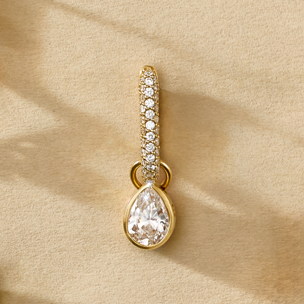 Forever & Always a Pair Petite Pave Fob Earring : in Yellow Gold with Diamond view 2