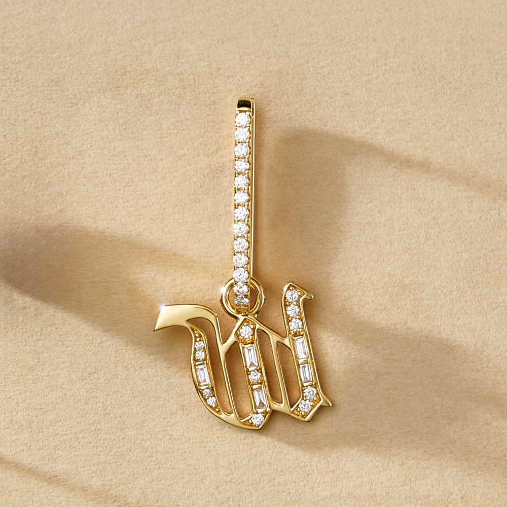 Diamond Initial Small Pave Fob Earring : in Yellow Gold view 2