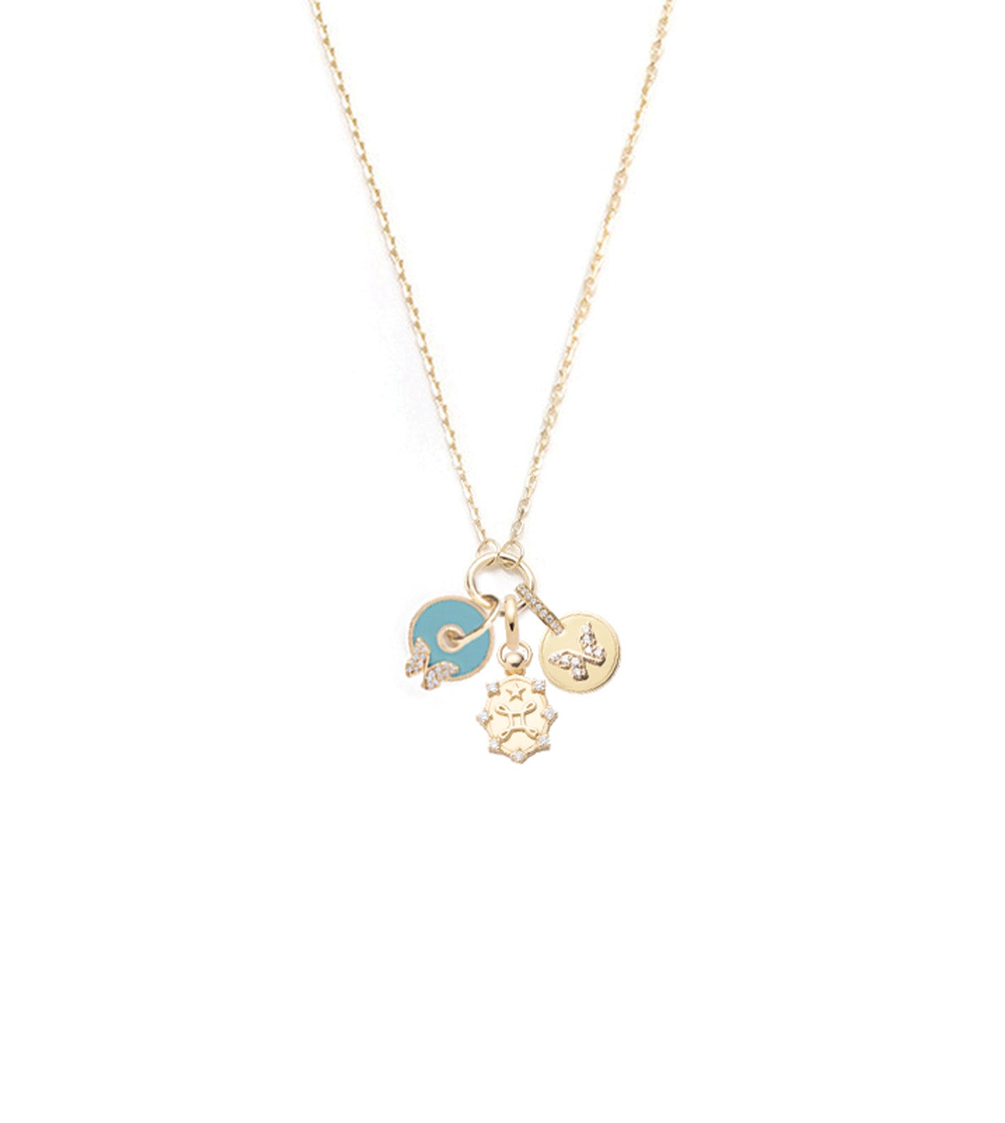 Aqua Butterfly Disk Drop Necklace Mini Story
