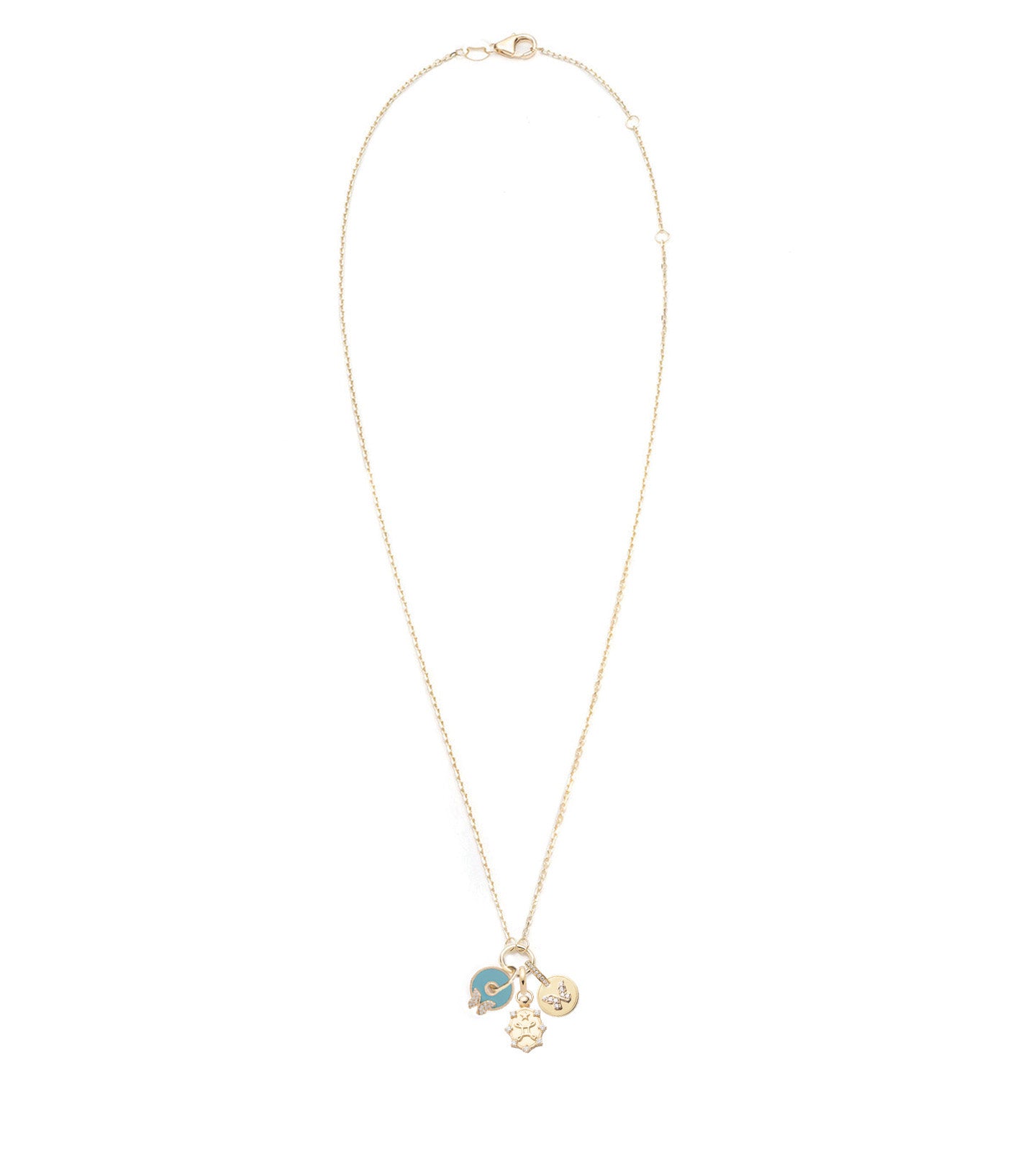 Aqua Butterfly Disk Drop Necklace Mini Story