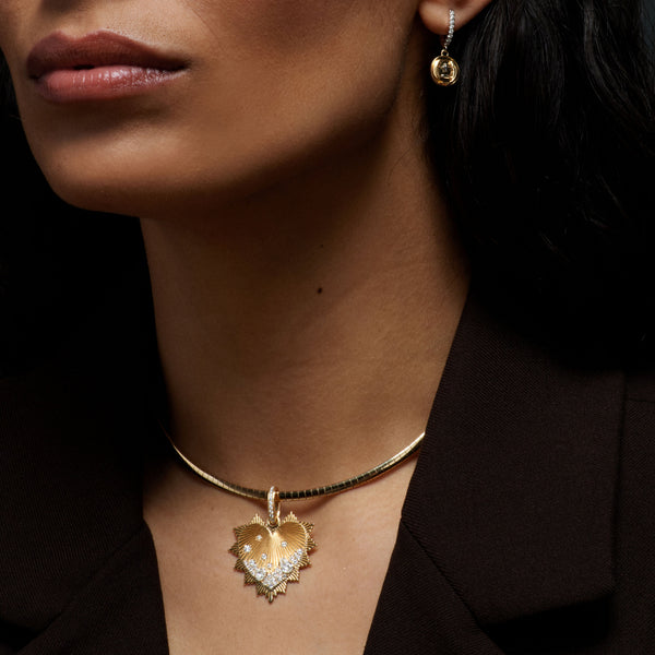 True Love | Encrusted Diamond Heart Love Token Oversized Medallion | Diamonds, Yellow Gold