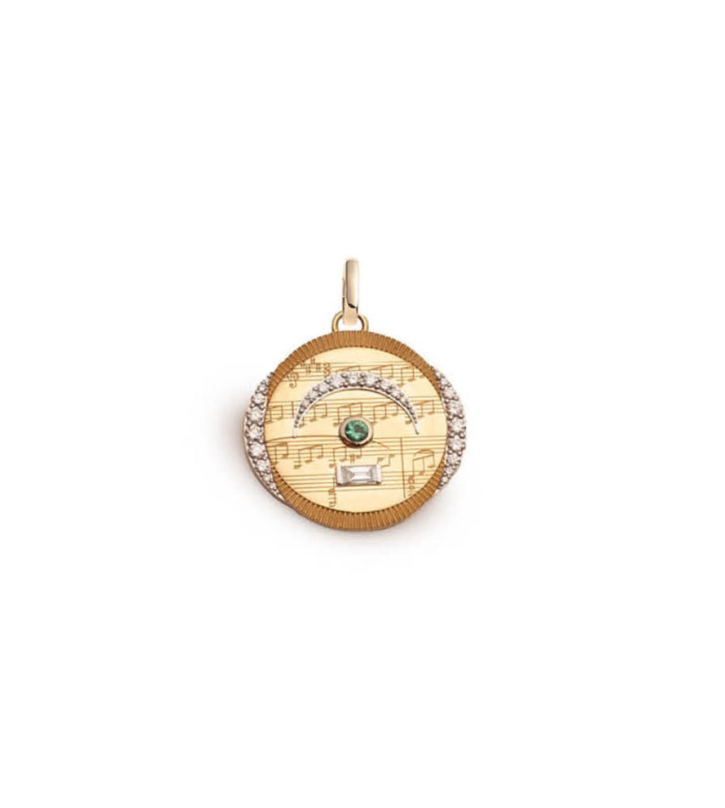 18K Yellow Gold Internal Compass | Pause Large Specialty Medallion | Diamonds, Emerald, 18K Yellow Gold – FoundRae view 1