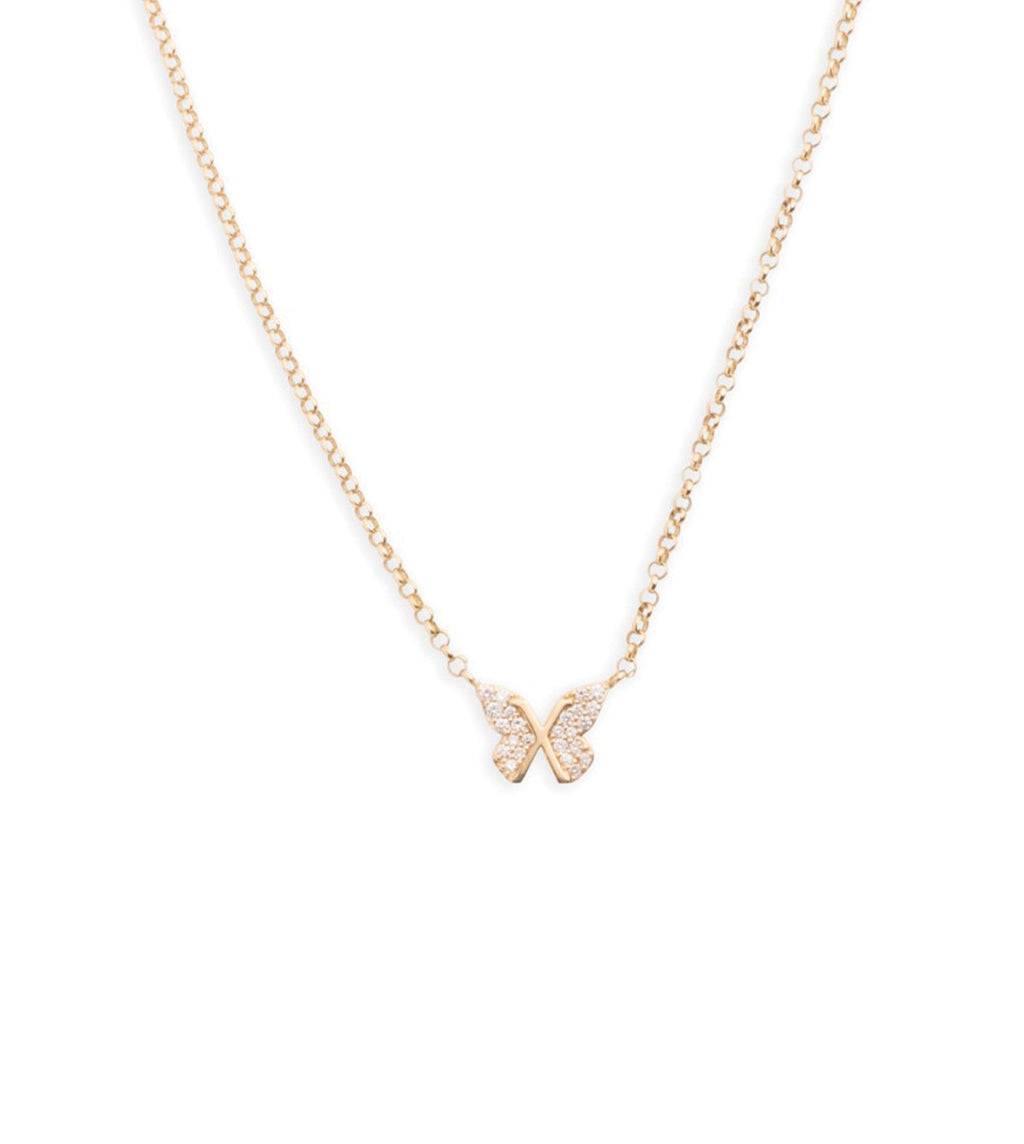 18K Yellow Gold Butterfly - Reverie : Small Pave Diamond Stationary Necklace – FoundRae