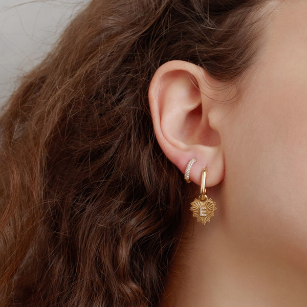 Miniature Heart Initial - Love : Petite Chubby Ear Hoop