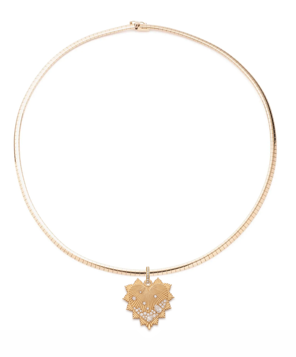 True Love | Encrusted Heart Love Token Small Sleek Collar Necklace | Diamonds, Yellow Gold