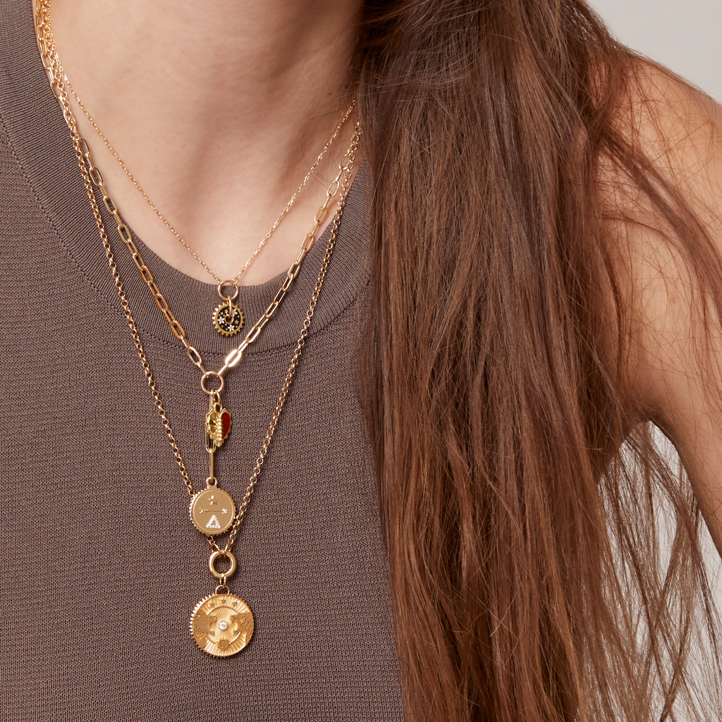 Solar & Lunar Large Specialty Medallion : in Yellow Gold with Diamonds and an Annex Link view 2