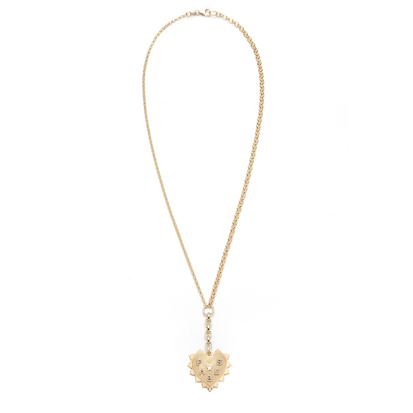 Personalized - True Love | Custom Heart Love Token Medium Mixed Belcher Extension Necklace | Diamonds, Yellow Gold