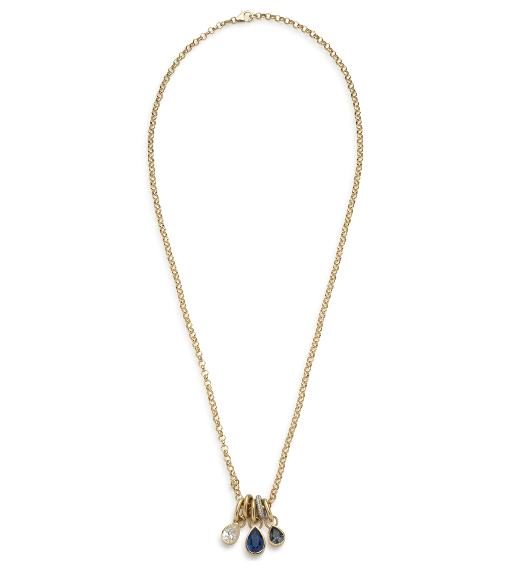 18K Yellow Gold Forever & Always a Pair : Diamond, Blue Sapphire, and Teal Sapphire Medium Belcher Pave Feature Abacus Chain – FoundRae