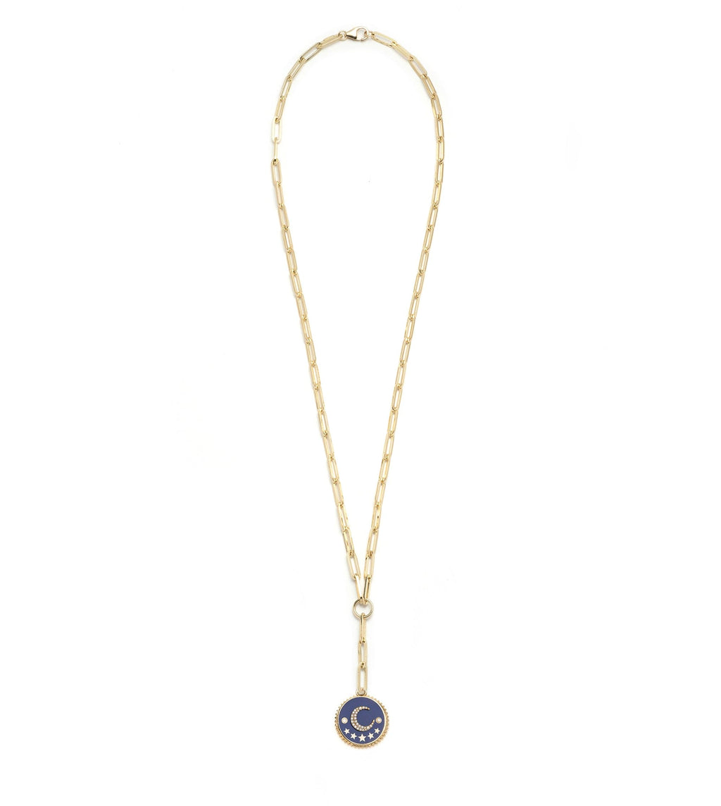 18K Yellow Gold Blue Crescent : Champleve Classic Fob Clip Extension Chain Necklace – FoundRae