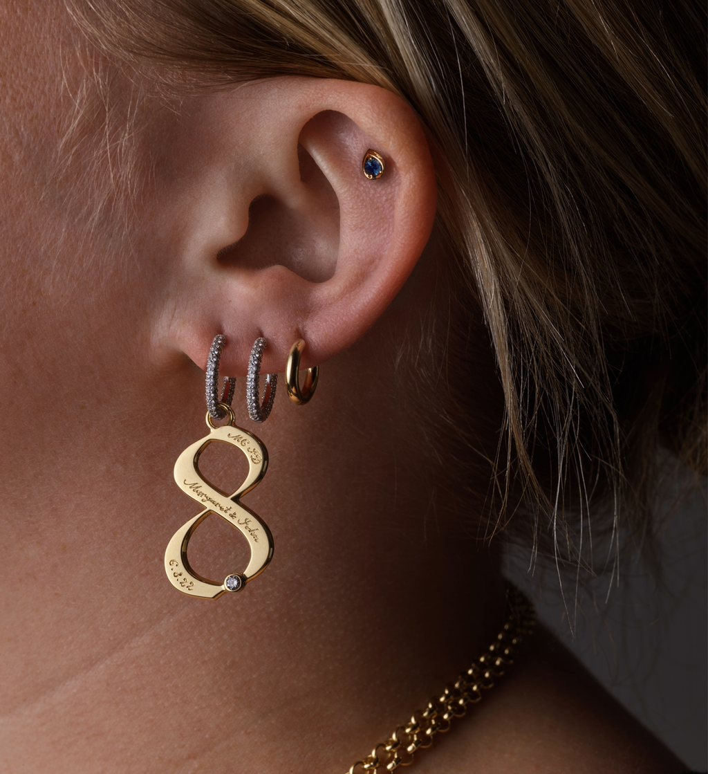 18K Yellow Gold Engravable Number 7 : Oversized Small Pave Chubby Ear Hoop – FoundRae