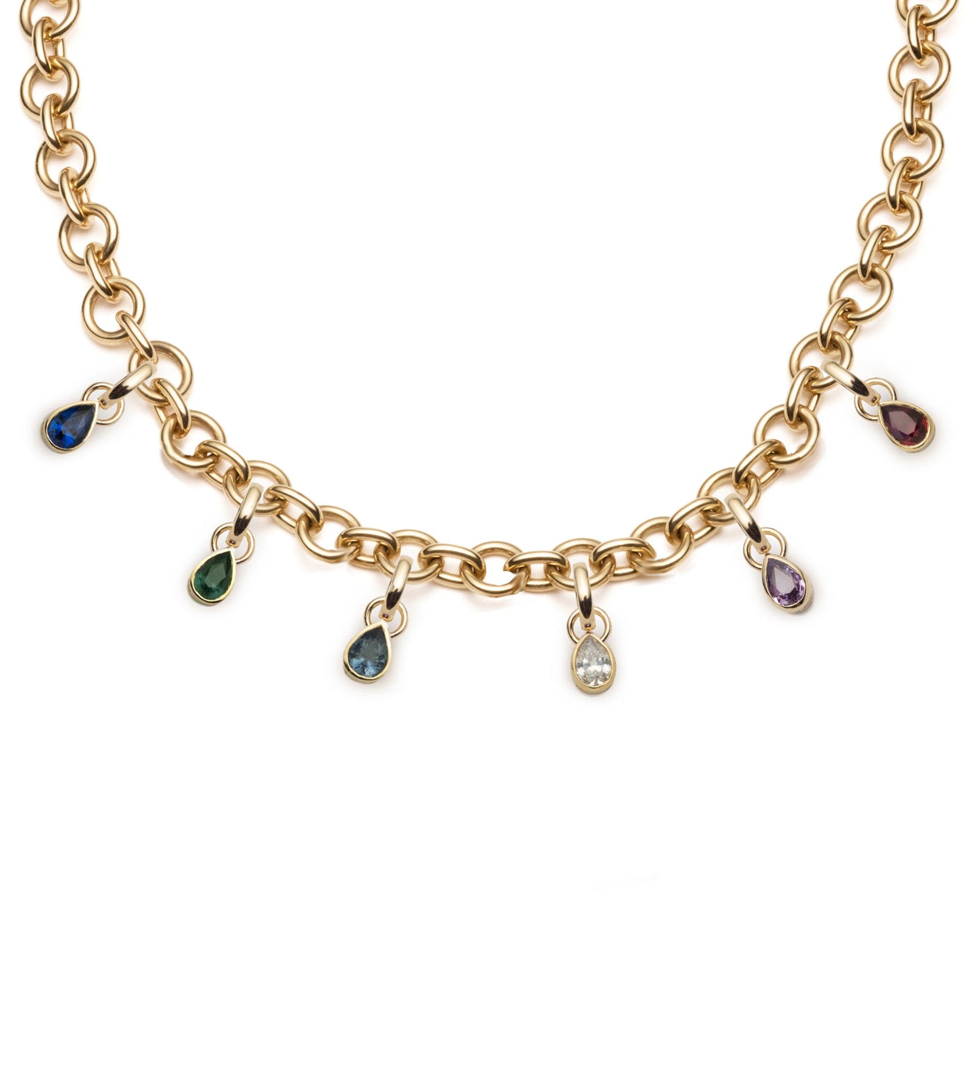 Forever & Always a Pair : Diamond, Emerald, Ruby, and Sapphire Midsized Mixed Link Chain Necklace