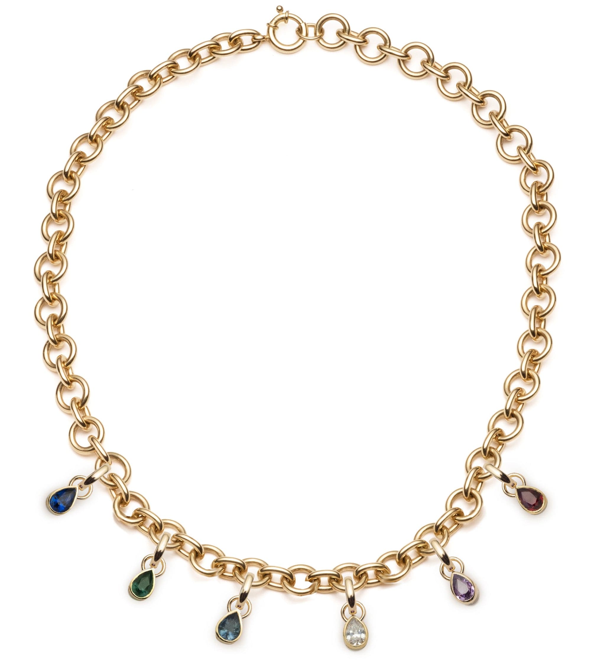 Forever & Always a Pair : Diamond, Emerald, Ruby, and Sapphire Midsized Mixed Link Chain Necklace