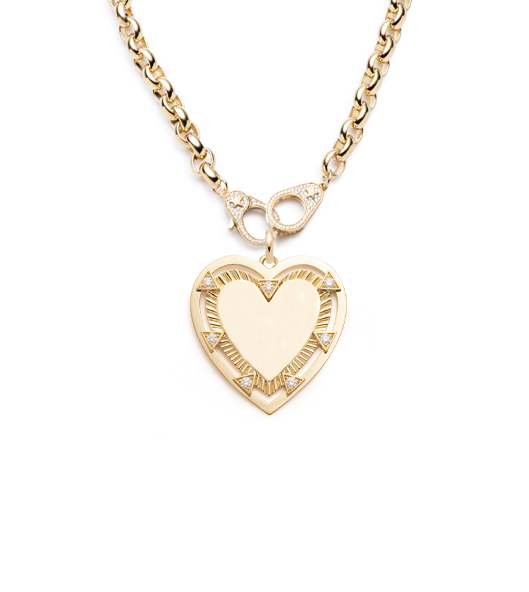 16" Diamond Pave Sister Hook : Oversized Belcher Chain Choker with Oversized Engravable Heart and Oval Pushgate