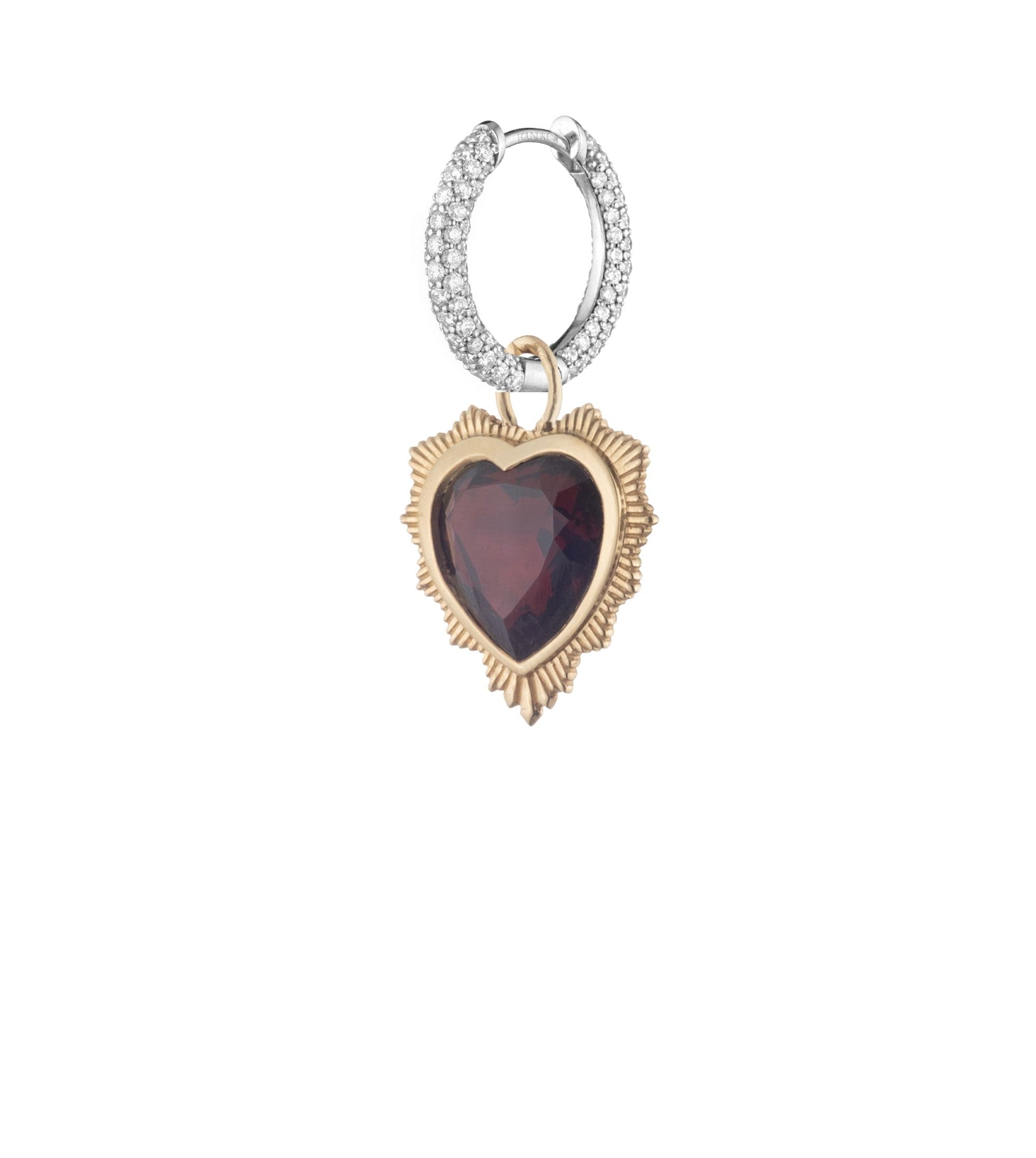 Gemstone Heart - Love : Garnet Small Diamond Pave Chubby Ear Hoop
