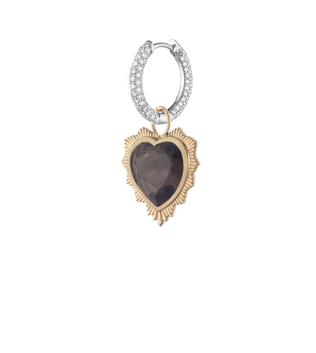 Gemstone Heart - Love : Smoky Quartz Small Diamond Pave Chubby Ear Hoop view 1