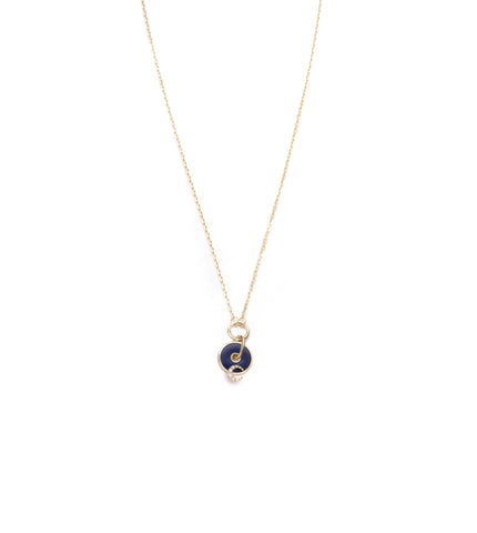 Blue Crescent : Symbol Champleve Enamel Disk Drop Necklace