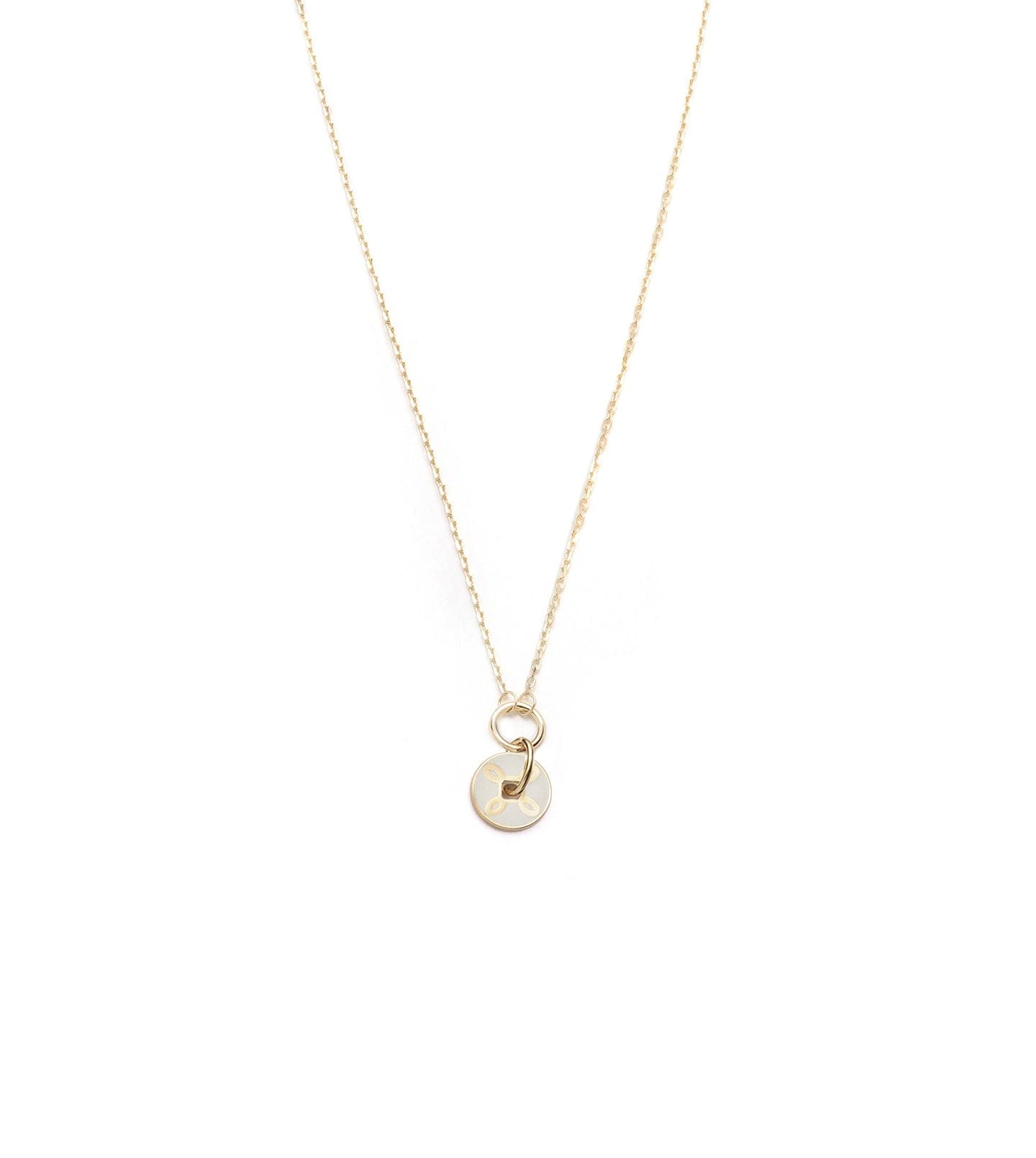 Foundrae | True Love Knot Symbol Champleve Enamel Disk Drop Necklace 18K Yellow Gold Size 16
