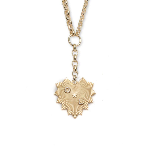 Personalized - True Love | Custom Heart Love Token Heavy Mixed Belcher Extension Necklace | Diamonds, Yellow Gold
