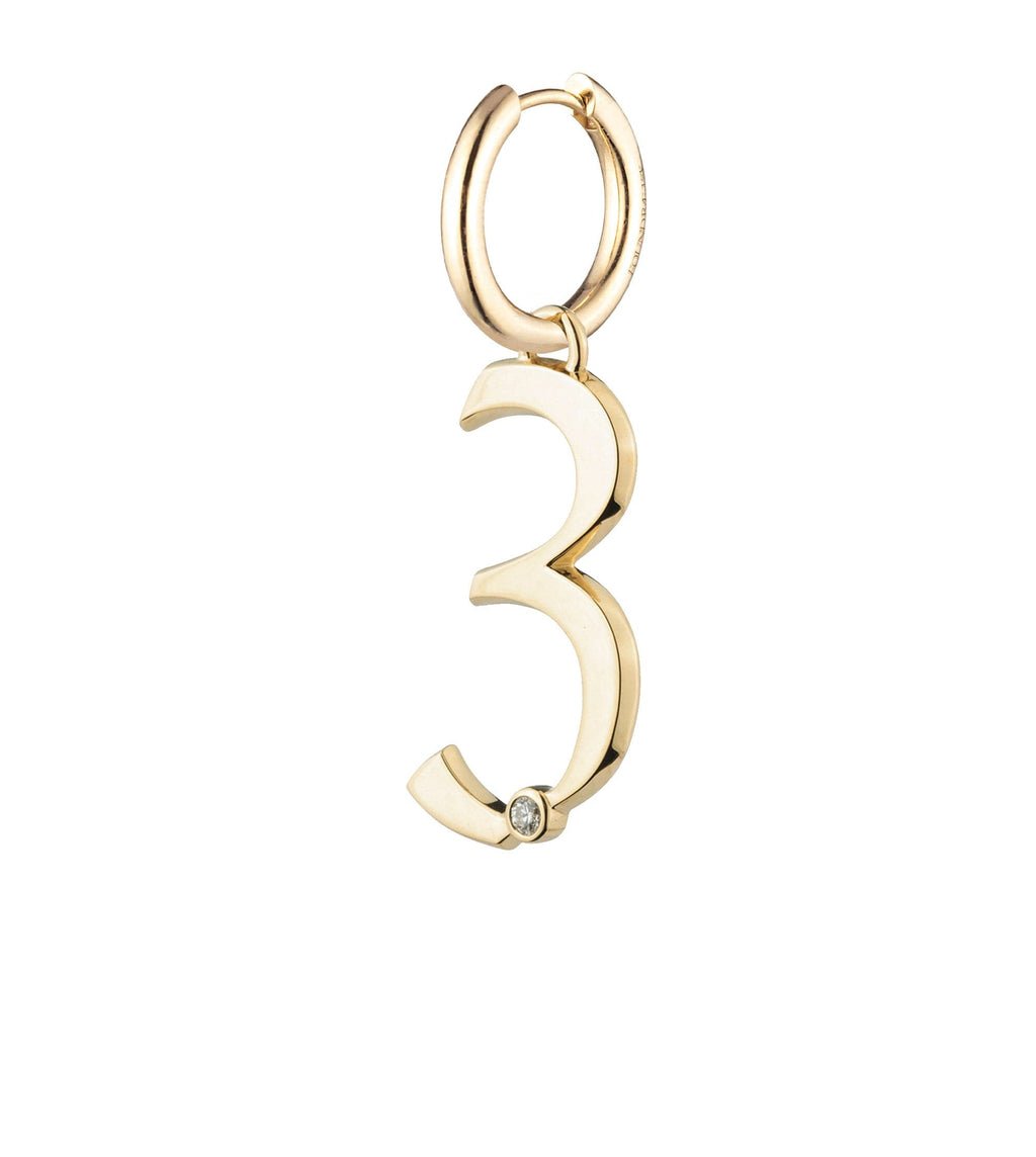 Engravable Number 3 : Oversized Small Chubby Ear Hoop view 1