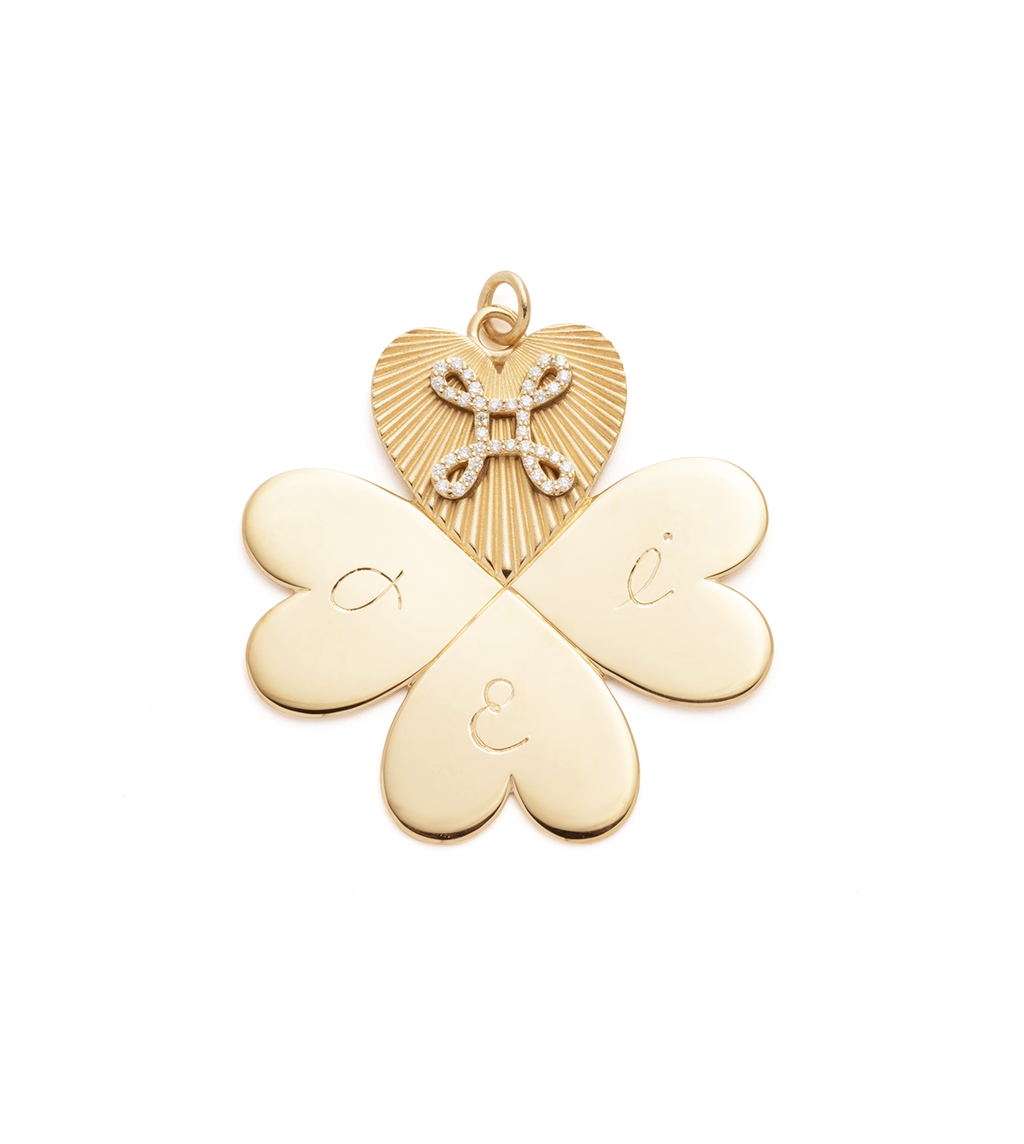 18K Yellow Gold Four Heart Clover with Pave True Love Knot: Oversized Medallion with Oval Pushgate – FoundRae