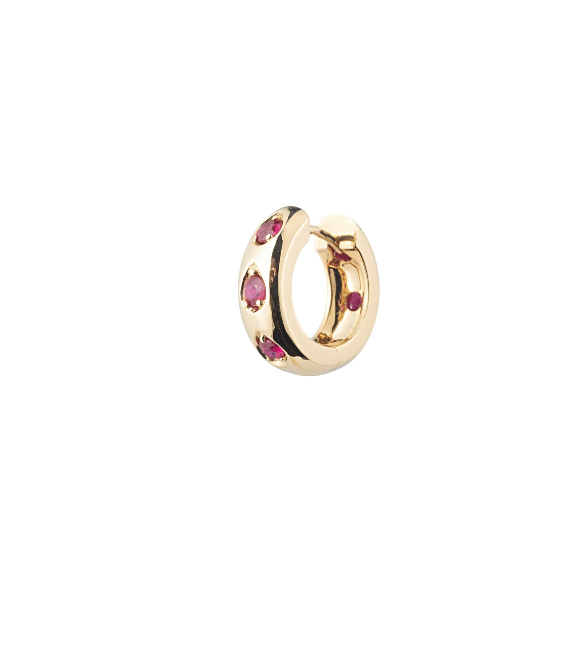 Foundrae | Forever & Always A Pair Love Ruby Gemstone Hoop Earring 18K Yellow Gold Size 16